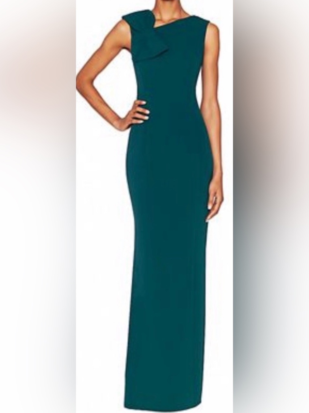 white Tie by SHANI Teal / Green One-Shoulder Maxi Gown with Shoulder Bow
